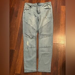 Jaywalker Men’s Moto Biker Jeans Size 34 Light Wash Distressed Ribbed Denim NWOT